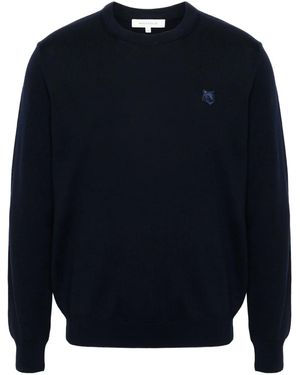 Maison Kitsuné Maglione Con Ricamo Fox - Blu