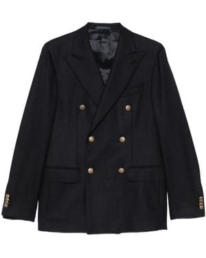 Caruso Double-Breasted Peak-Lapel Jacket - Black