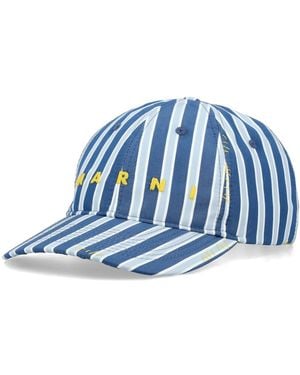 Marni Striped Cotton Baseball Cap - Blue