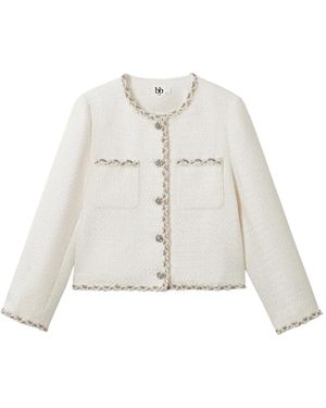 B+ AB Braided-Trim Tweed Jacket - White