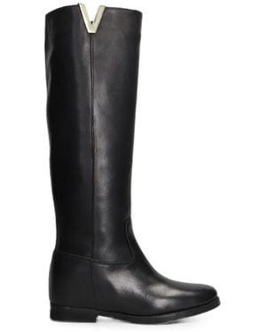 Julie Dee V-Logo Knee-High Boots - Black
