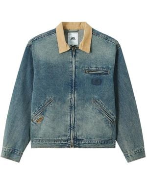 Chocoolate Corduroy-Collar Zip-Up Denim Jacket - Blue