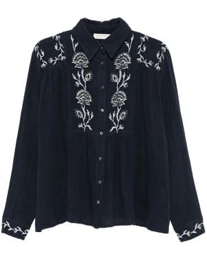 MAISON HOTEL Floral-embroidered Cotton Shirt - Blue