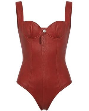 DSquared² Logo-Button Leather Bodysuit - Red