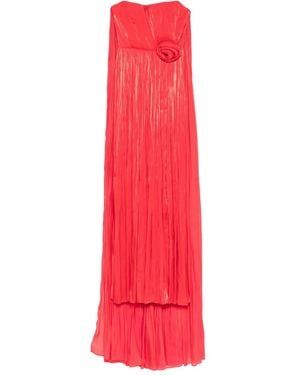 Nissa Pleated Rose-Embellished Asymmetric Evening Dress - Red