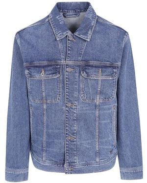 Emporio Armani Faded Button-Up Denim Jacket - Blue