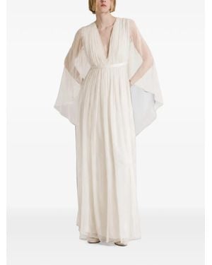 Alberta Ferretti Pleated Silk Maxi Dress - White