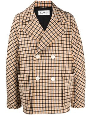 Lanvin Check-Pattern Virgin-Wool Peacoat - Natural