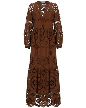 MC2 Saint Barth Sylvia Broderie-Anglaise Tiered Maxi Dress - Brown