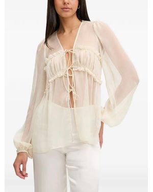 Bardot Ashton Ruffled Tie-Fastening Blouse - Natural