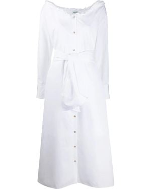 KENZO Tie-Waist Button-Through Midi Dress - White