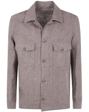 Barba Napoli Linen Button-Up Shirt Jacket - Grey