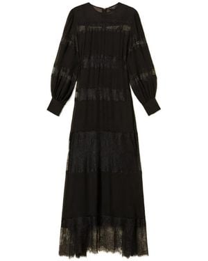 Twinset Georgette And Lace Long Dress - Black
