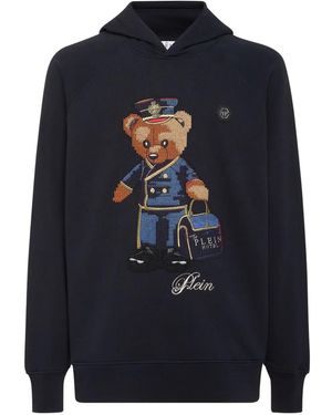 Philipp Plein Teddy-Bear Embroidered Hoodie - Blue
