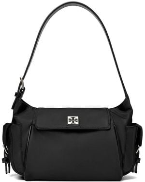 Tory Burch Logo-Plaque Pocket-Detail Shoulder Bag - Black