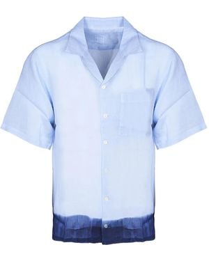 120% Lino Linnen Overhemd Met Korte Mouwen En Dip-Dye Print - Blauw