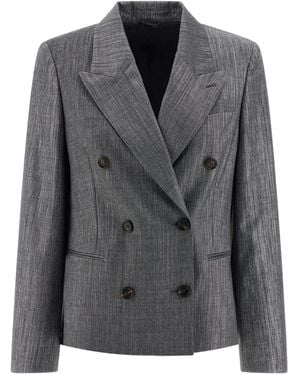 Brunello Cucinelli Double-Breasted Twill Blazer - Black
