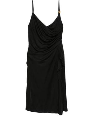 Versace Draped Ruffled Midi Dress - Black