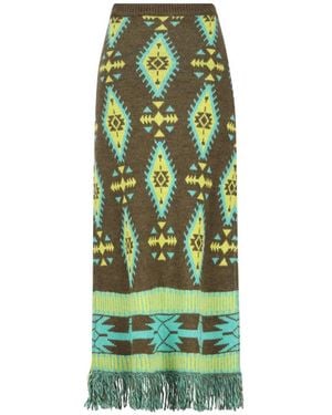 COLOUR MARKET® Fringed Intarsia-Knit Maxi Skirt - Green