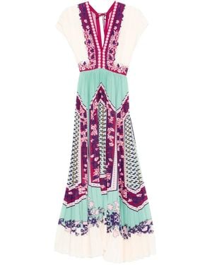 La DoubleJ Robe Mi-Longue Plissée À Col V Fleurie - Blanc