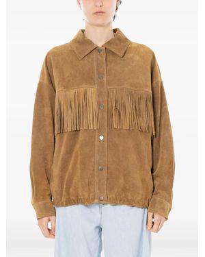 ViCOLO Fringe-Detail Suede Jacket - Natural