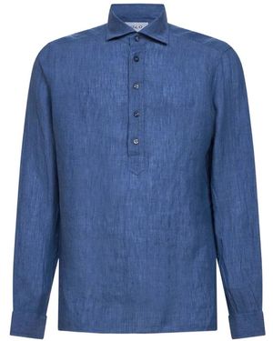 D4.0 Buttoned Linen Shirt - Blue