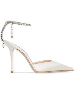 Jimmy Choo Flax-Coloured Patent Leather Decollete With Crystals - White