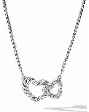 David Yurman Sterling Cable Collectibles Interlocking Heart Diamond Necklace (16.4Mm) - Metallic