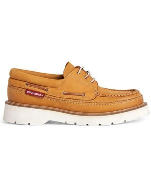 DSquared² Lace-Up Leather Boat Shoes - Brown