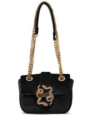 Just Cavalli Snake-Buckle Velvet Cross Body Bag - Black