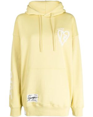Izzue Motif-Embroidered Cotton Blend Hoodie - Yellow
