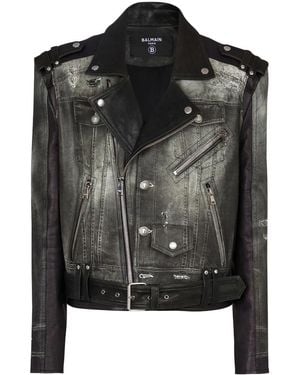 Balmain トロンプルイユ レザージャケット - ブラック