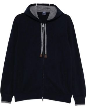 Fedeli Davis Zip-Up Drawstring Knitted Hoodie - Blue