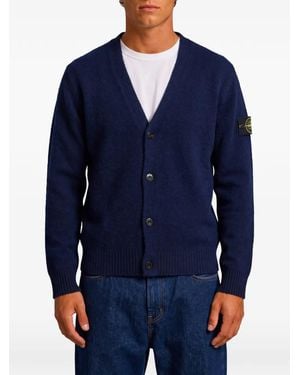 Stone Island Logo-Patch V-Neck Cardigan - Blue