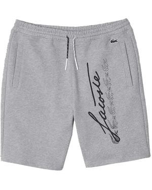 Lacoste Signature Print Cotton Shorts - Grey