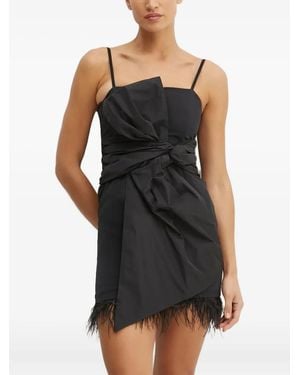 Silvian Heach Bow-Detail Feather-Trimmed Mini Dress - Black