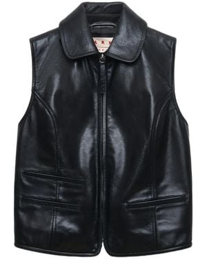 Marni Leather Zip-Through Vest - Black