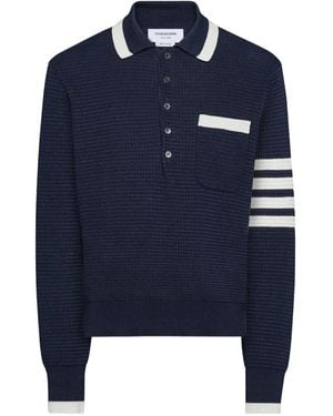 Thom Browne Poloshirt Met Vier Strepen En Lange Mouwen - Blauw