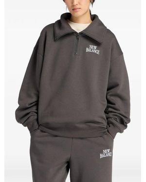 New Balance Sweat Brodé Trackside À Col Zippé - Grey