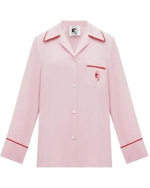 Sleeper Contrast-Trim Pocket Pajama-Style Shirt - Pink