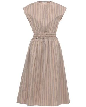Antonelli Striped Smocked-Waist Midi Dress - Natural