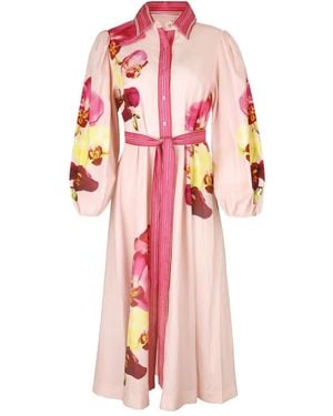 Aston Studio Lucille Floral Belted Midi Dress - Pink