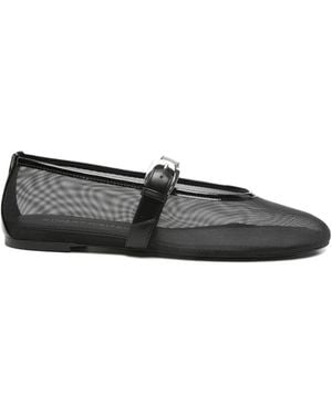 Stuart Weitzman Sai Bareitall Mesh Buckle-Strap Ballet Flats - White