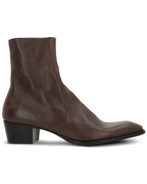 Saint Laurent Zip Leather Boots - Brown