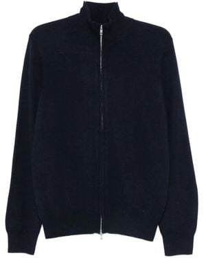 Soft Goat Zip-Up High-Neck Cardigan - Blue