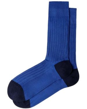 Hackett Ribbed-Knit Mercerised-Finish Socks - Blue