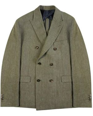 Slowear Double-Breasted Linen Blazer - Green