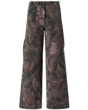 Pinko Cotton Trousers With Floral Camouflage Motif - Grey