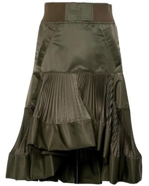 Sacai Pleated Panelled Maxi Skirt - Green