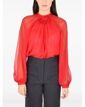 Alberta Ferretti Rose-Detail High-Neck Blouse - Red